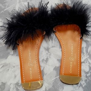 Chinese laundry ostrich feather sandals